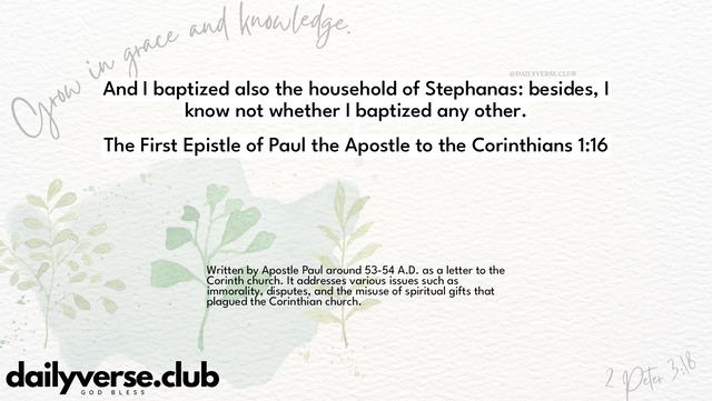 Bible Verse Wallpaper 1:16 from The First Epistle of Paul the Apostle to the Corinthians