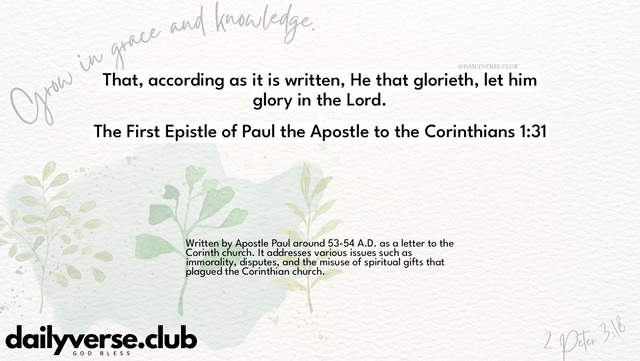 Bible Verse Wallpaper 1:31 from The First Epistle of Paul the Apostle to the Corinthians