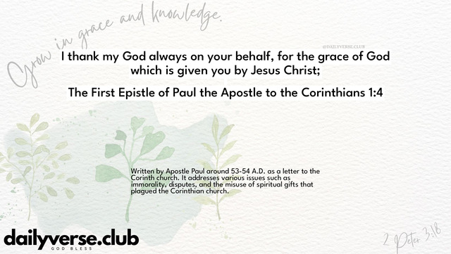 Bible Verse Wallpaper 1:4 from The First Epistle of Paul the Apostle to the Corinthians