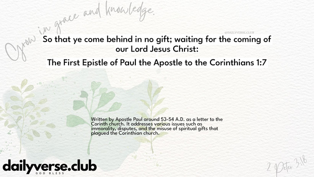 Bible Verse Wallpaper 1:7 from The First Epistle of Paul the Apostle to the Corinthians