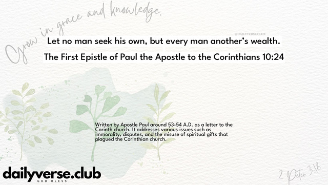Bible Verse Wallpaper 10:24 from The First Epistle of Paul the Apostle to the Corinthians