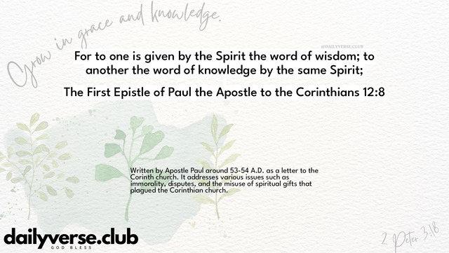 Bible Verse Wallpaper 12:8 from The First Epistle of Paul the Apostle to the Corinthians