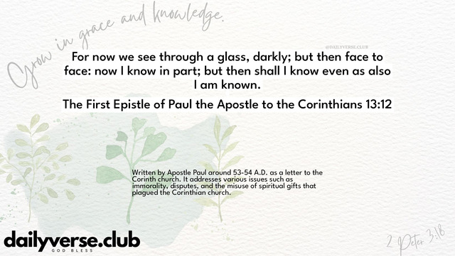 Bible Verse Wallpaper 13:12 from The First Epistle of Paul the Apostle to the Corinthians