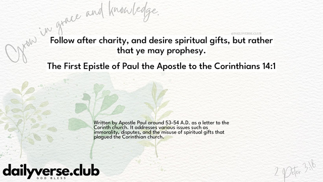Bible Verse Wallpaper 14:1 from The First Epistle of Paul the Apostle to the Corinthians