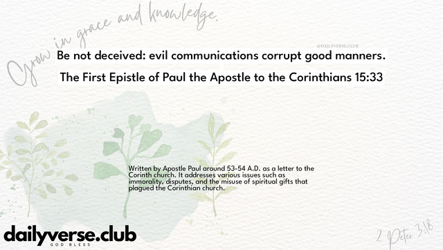 Bible Verse Wallpaper 15:33 from The First Epistle of Paul the Apostle to the Corinthians