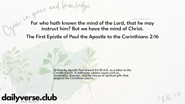 Bible Verse Wallpaper 2:16 from The First Epistle of Paul the Apostle to the Corinthians