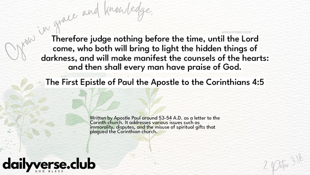 Bible Verse Wallpaper 4:5 from The First Epistle of Paul the Apostle to the Corinthians
