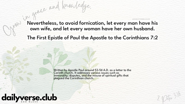 Bible Verse Wallpaper 7:2 from The First Epistle of Paul the Apostle to the Corinthians