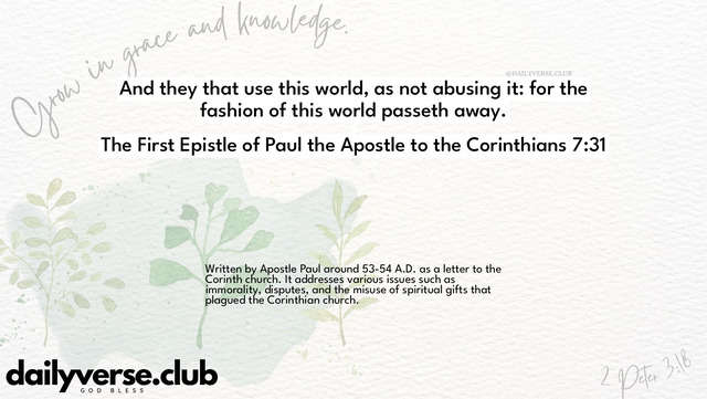 Bible Verse Wallpaper 7:31 from The First Epistle of Paul the Apostle to the Corinthians