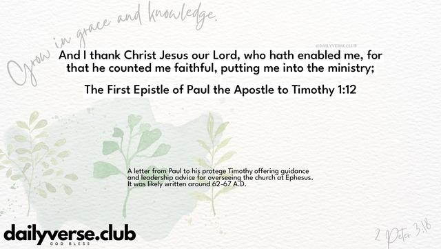 Bible Verse Wallpaper 1:12 from The First Epistle of Paul the Apostle to Timothy