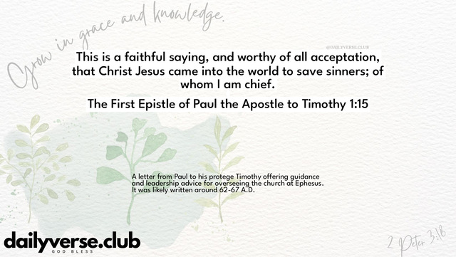 Bible Verse Wallpaper 1:15 from The First Epistle of Paul the Apostle to Timothy