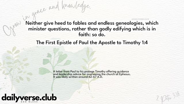 Bible Verse Wallpaper 1:4 from The First Epistle of Paul the Apostle to Timothy