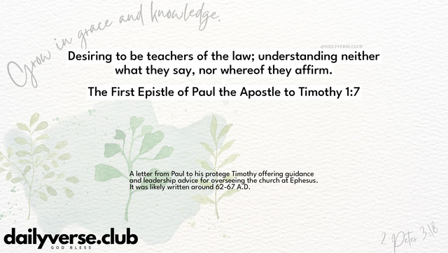 Bible Verse Wallpaper 1:7 from The First Epistle of Paul the Apostle to Timothy