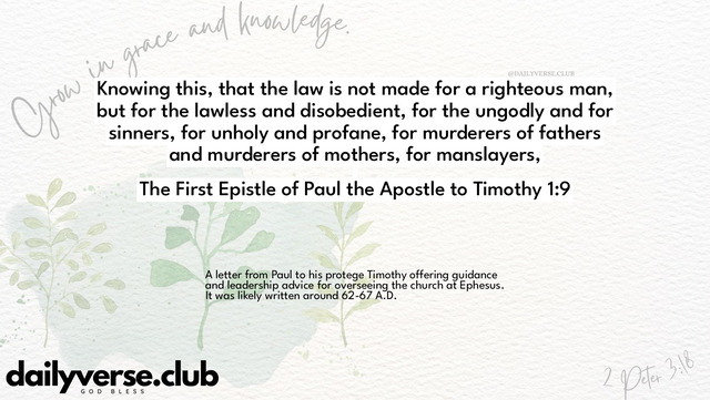 Bible Verse Wallpaper 1:9 from The First Epistle of Paul the Apostle to Timothy