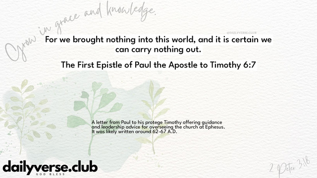 Bible Verse Wallpaper 6:7 from The First Epistle of Paul the Apostle to Timothy