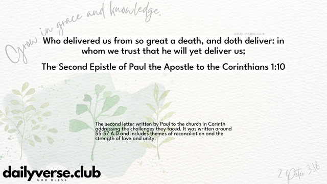 Bible Verse Wallpaper 1:10 from The Second Epistle of Paul the Apostle to the Corinthians