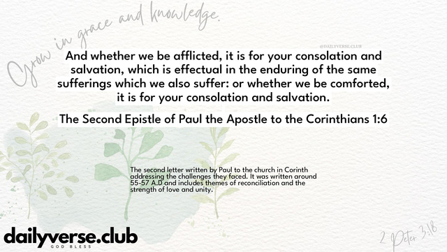 Bible Verse Wallpaper 1:6 from The Second Epistle of Paul the Apostle to the Corinthians