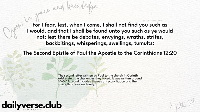Bible Verse Wallpaper 12:20 from The Second Epistle of Paul the Apostle to the Corinthians