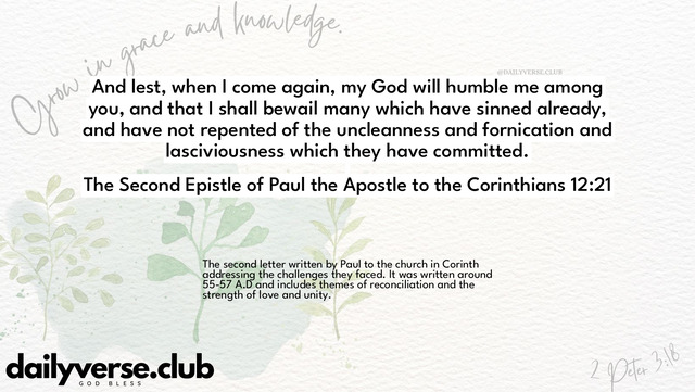 Bible Verse Wallpaper 12:21 from The Second Epistle of Paul the Apostle to the Corinthians