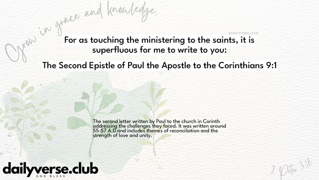 Bible Verse Wallpaper 9:1 from The Second Epistle of Paul the Apostle to the Corinthians