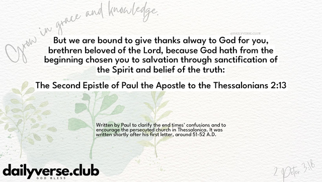 Bible Verse Wallpaper 2:13 from The Second Epistle of Paul the Apostle to the Thessalonians