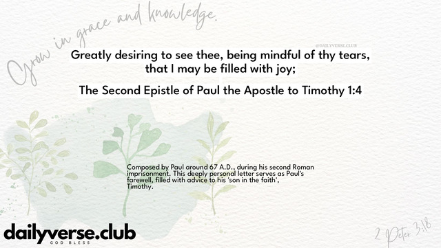 Bible Verse Wallpaper 1:4 from The Second Epistle of Paul the Apostle to Timothy