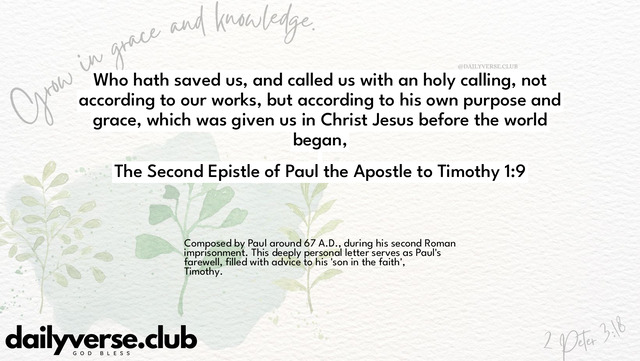 Bible Verse Wallpaper 1:9 from The Second Epistle of Paul the Apostle to Timothy