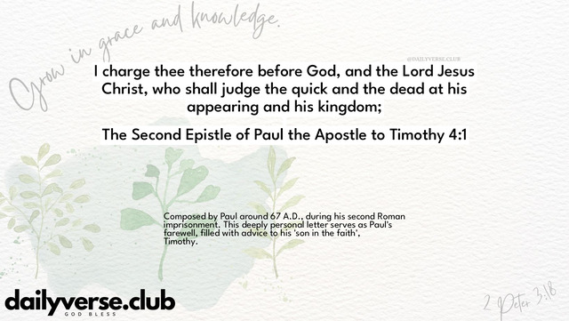 Bible Verse Wallpaper 4:1 from The Second Epistle of Paul the Apostle to Timothy
