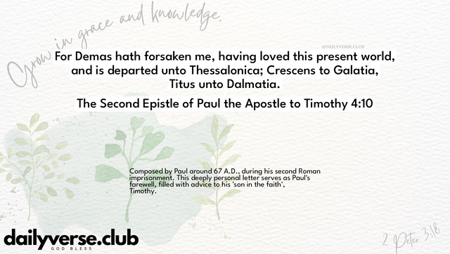 Bible Verse Wallpaper 4:10 from The Second Epistle of Paul the Apostle to Timothy