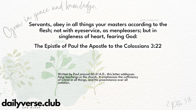 Bible Verse Wallpaper 3:22 from The Epistle of Paul the Apostle to the Colossians