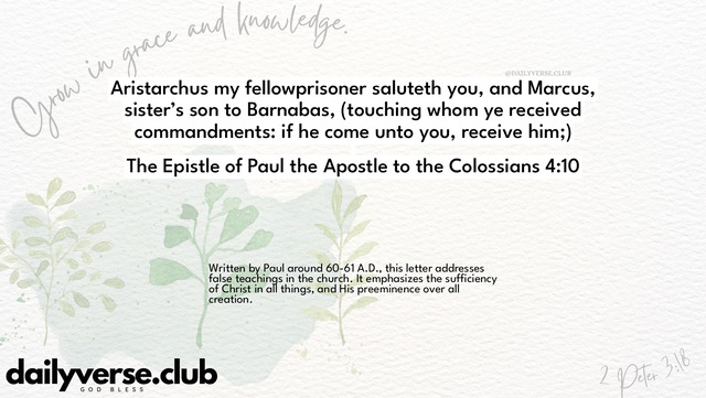Bible Verse Wallpaper 4:10 from The Epistle of Paul the Apostle to the Colossians