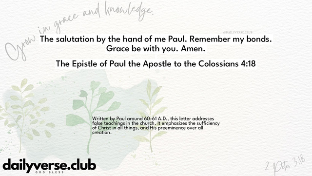Bible Verse Wallpaper 4:18 from The Epistle of Paul the Apostle to the Colossians