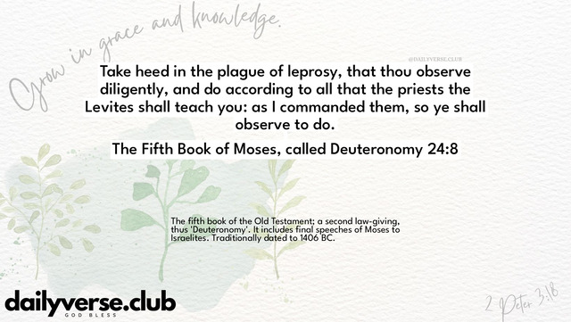 Bible Verse Wallpaper 24:8 from The Fifth Book of Moses, called Deuteronomy