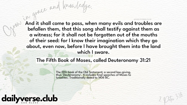 Bible Verse Wallpaper 31:21 from The Fifth Book of Moses, called Deuteronomy