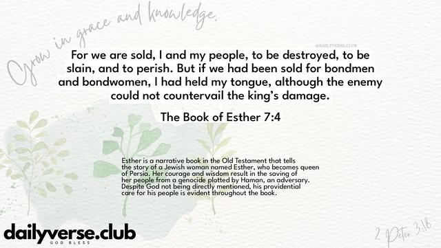 Bible Verse Wallpaper 7:4 from The Book of Esther
