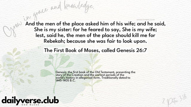 Bible Verse Wallpaper 26:7 from The First Book of Moses, called Genesis