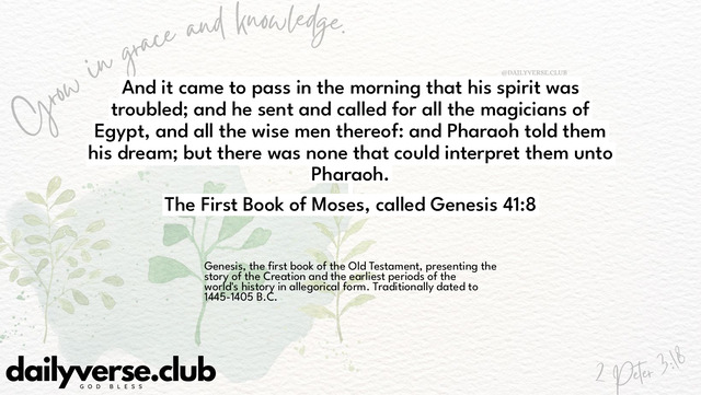Bible Verse Wallpaper 41:8 from The First Book of Moses, called Genesis
