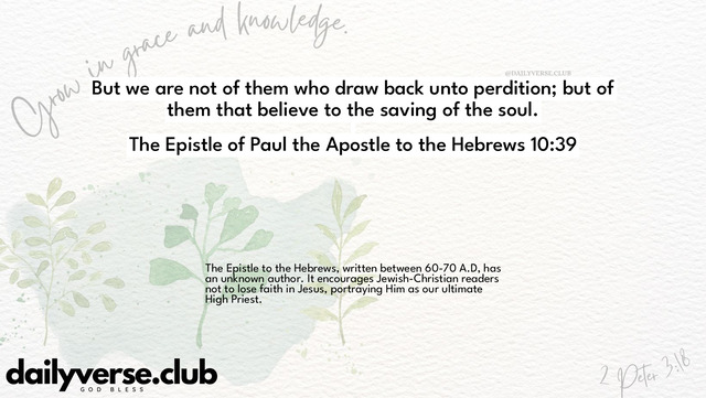 Bible Verse Wallpaper 10:39 from The Epistle of Paul the Apostle to the Hebrews