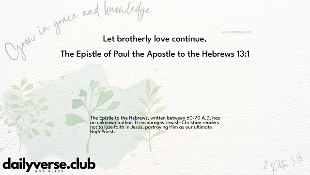 Bible Verse Wallpaper 13:1 from The Epistle of Paul the Apostle to the Hebrews