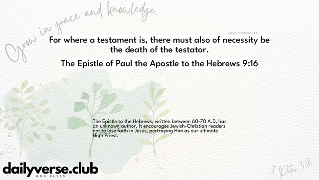 Bible Verse Wallpaper 9:16 from The Epistle of Paul the Apostle to the Hebrews