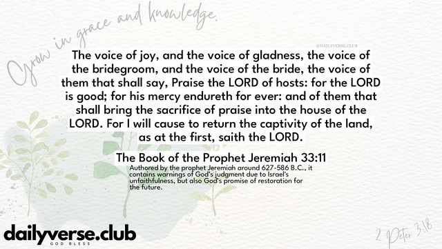 Bible Verse Wallpaper 33:11 from The Book of the Prophet Jeremiah