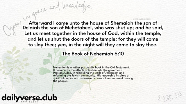 Bible Verse Wallpaper 6:10 from The Book of Nehemiah