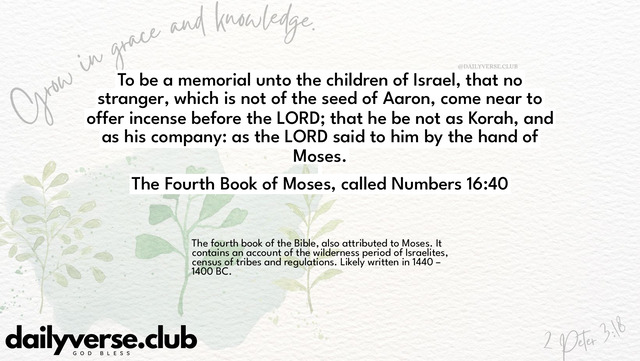 Bible Verse Wallpaper 16:40 from The Fourth Book of Moses, called Numbers