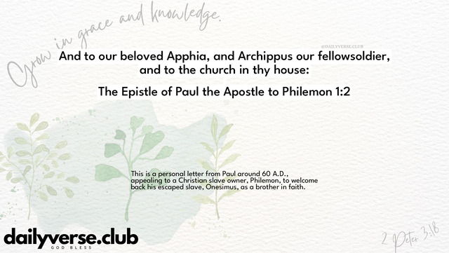 Bible Verse Wallpaper 1:2 from The Epistle of Paul the Apostle to Philemon
