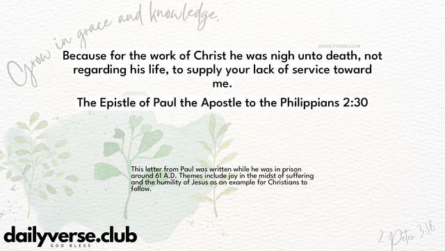 Bible Verse Wallpaper 2:30 from The Epistle of Paul the Apostle to the Philippians