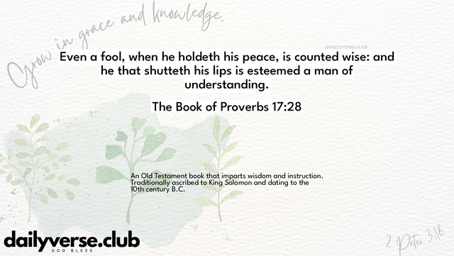 Bible Verse Wallpaper 17:28 from The Book of Proverbs