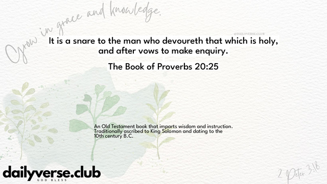 Bible Verse Wallpaper 20:25 from The Book of Proverbs