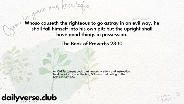 Bible Verse Wallpaper 28:10 from The Book of Proverbs