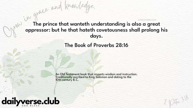 Bible Verse Wallpaper 28:16 from The Book of Proverbs