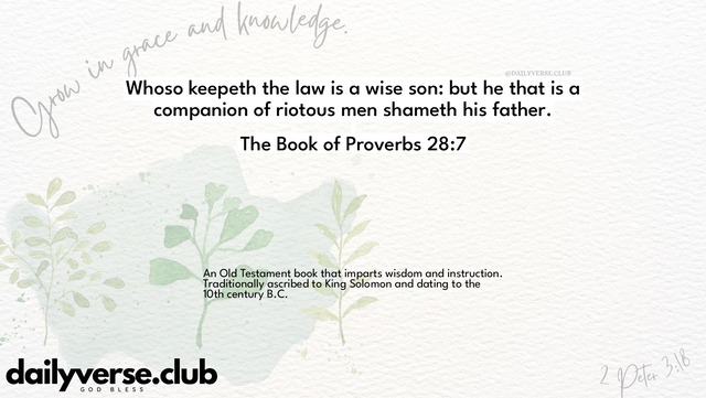 Bible Verse Wallpaper 28:7 from The Book of Proverbs